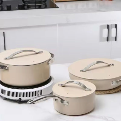 Juego de regalo de olla de leche, sartén y wok de cerámica de aluminio
